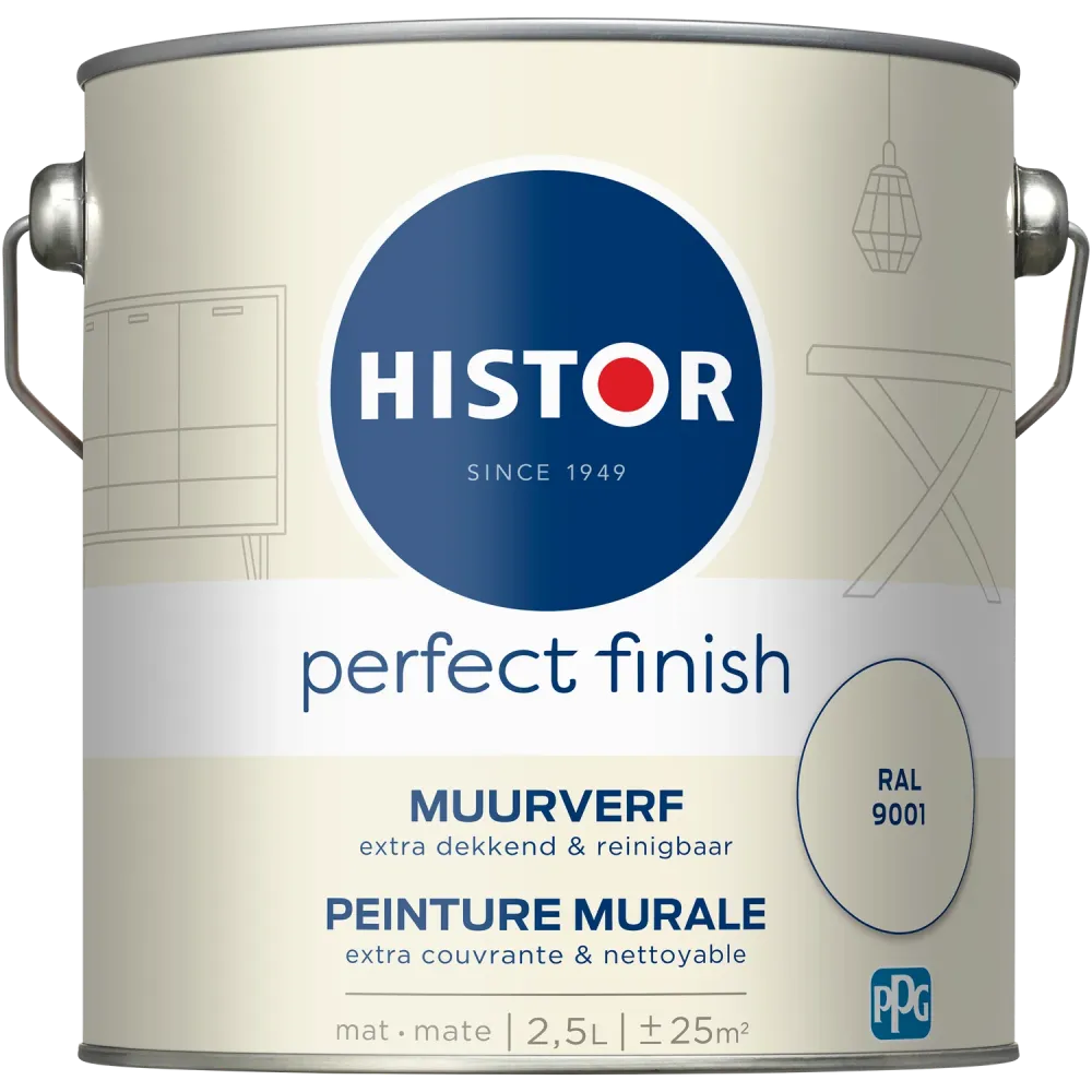 Histor Perfect Finish Muurverf - Mat - RAL 9001 - 2,5L