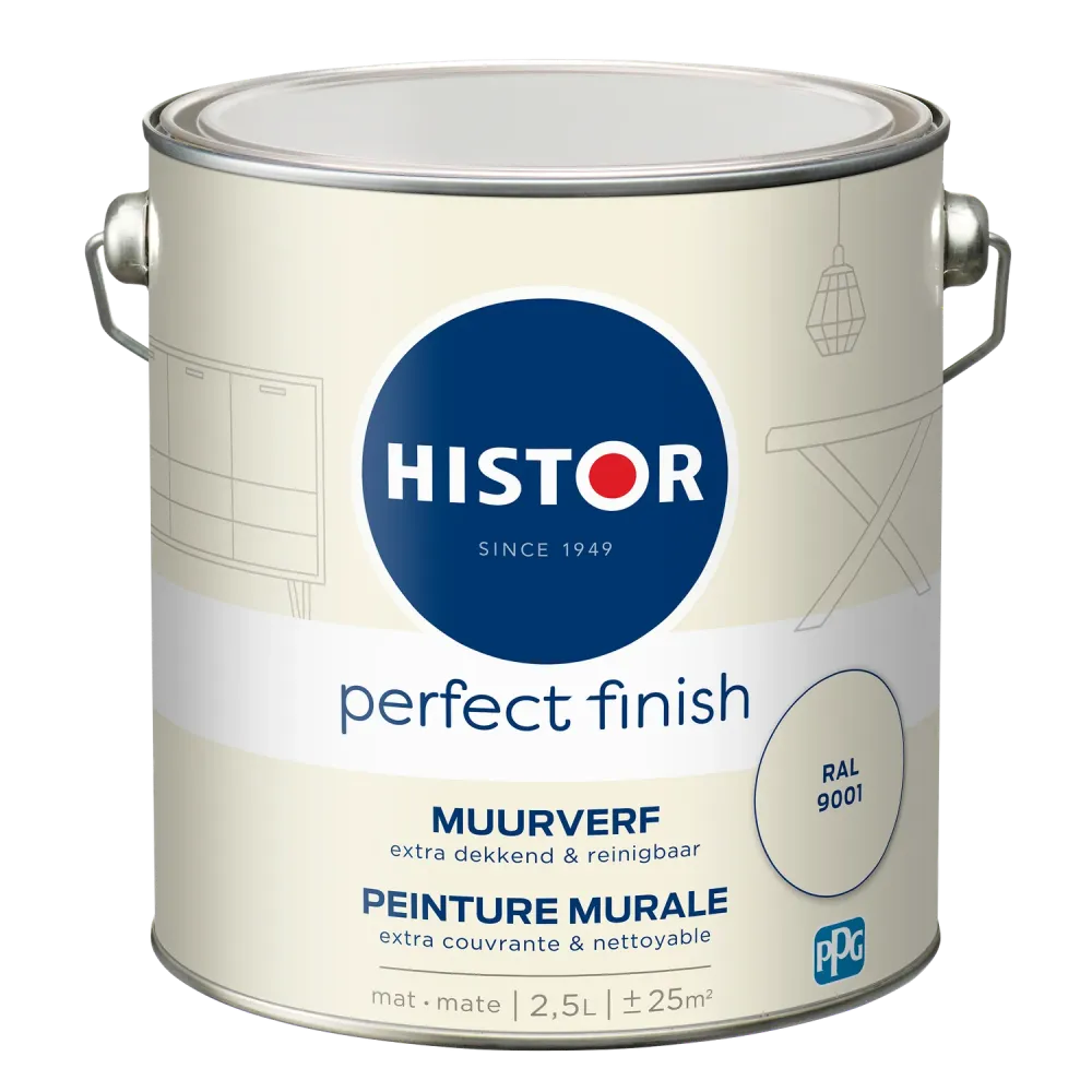 Histor Perfect Finish Muurverf - Mat - RAL 9001 - 2,5L
