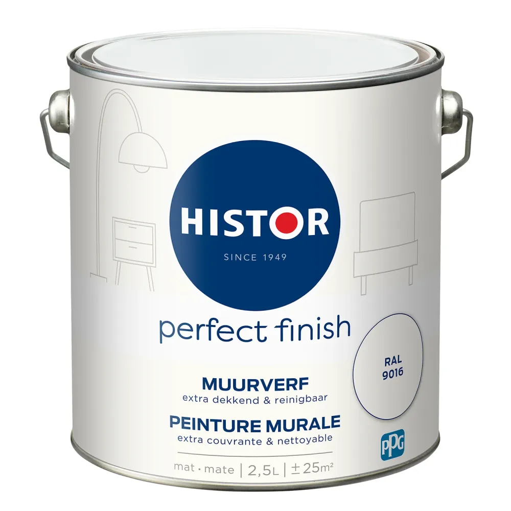 Histor Perfect Finish Muurverf - Mat - RAL 9016 - 2,5L