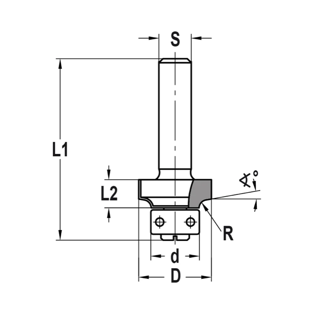 AFRONDPROFIELFREES R=2,0 MM MET KUNSTSTOF LAGER, D=18 MM, S=8 MM, HW JSO