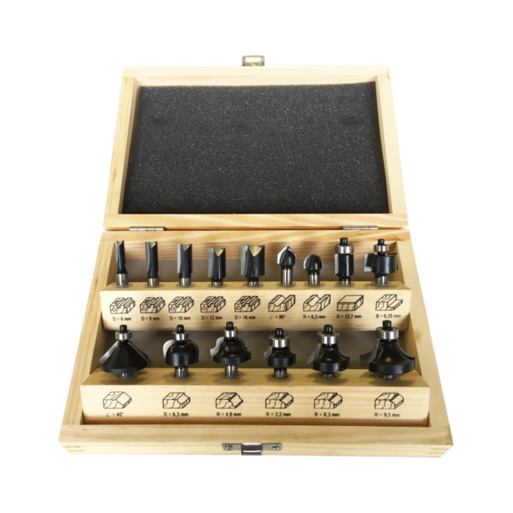 FREZEN HOUTEN KIST, 15-DELIGE SET, SCHACHT 8 MM, HW JSO