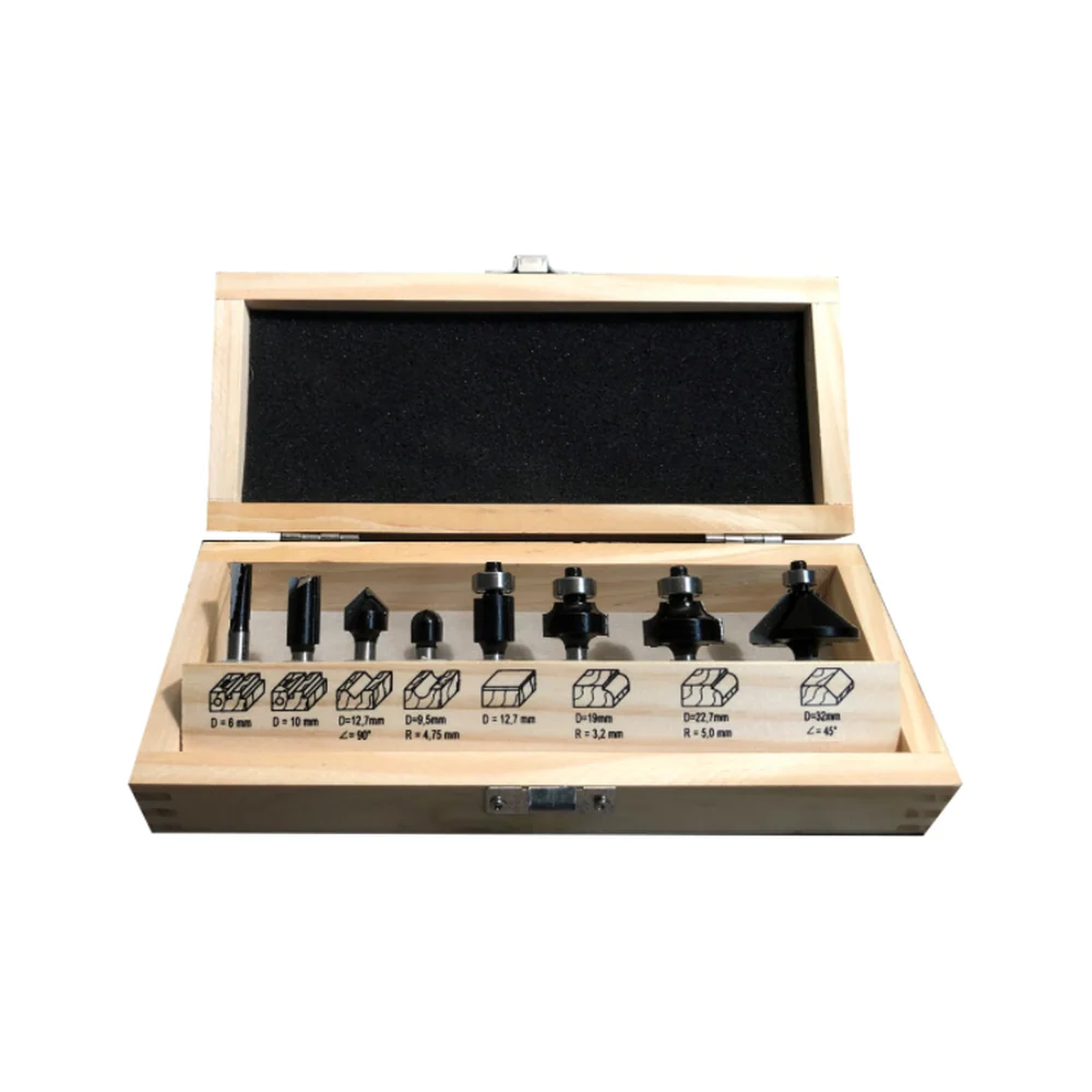 FREZEN HOUTEN KIST, 8-DELIGE SET, SCHACHT 6 MM, HW JSO