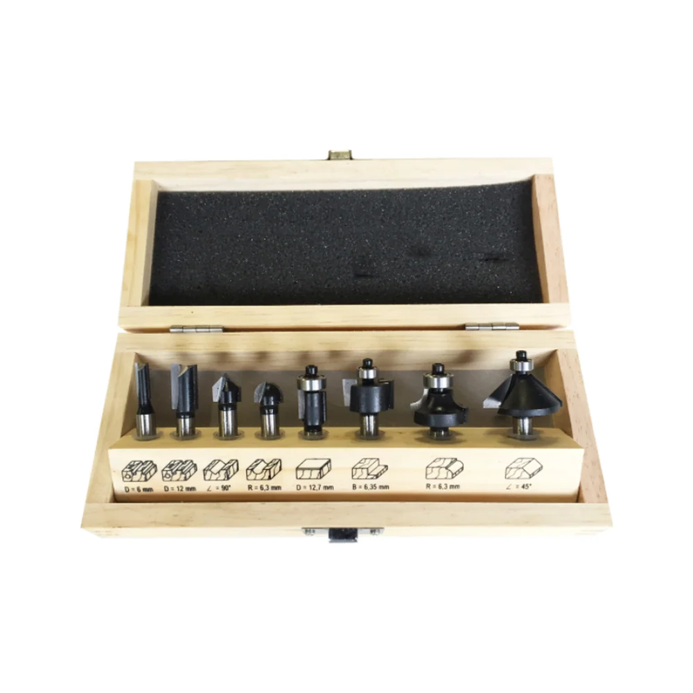 FREZEN HOUTEN KIST, 8-DELIGE SET, SCHACHT 8 MM, HW JSO