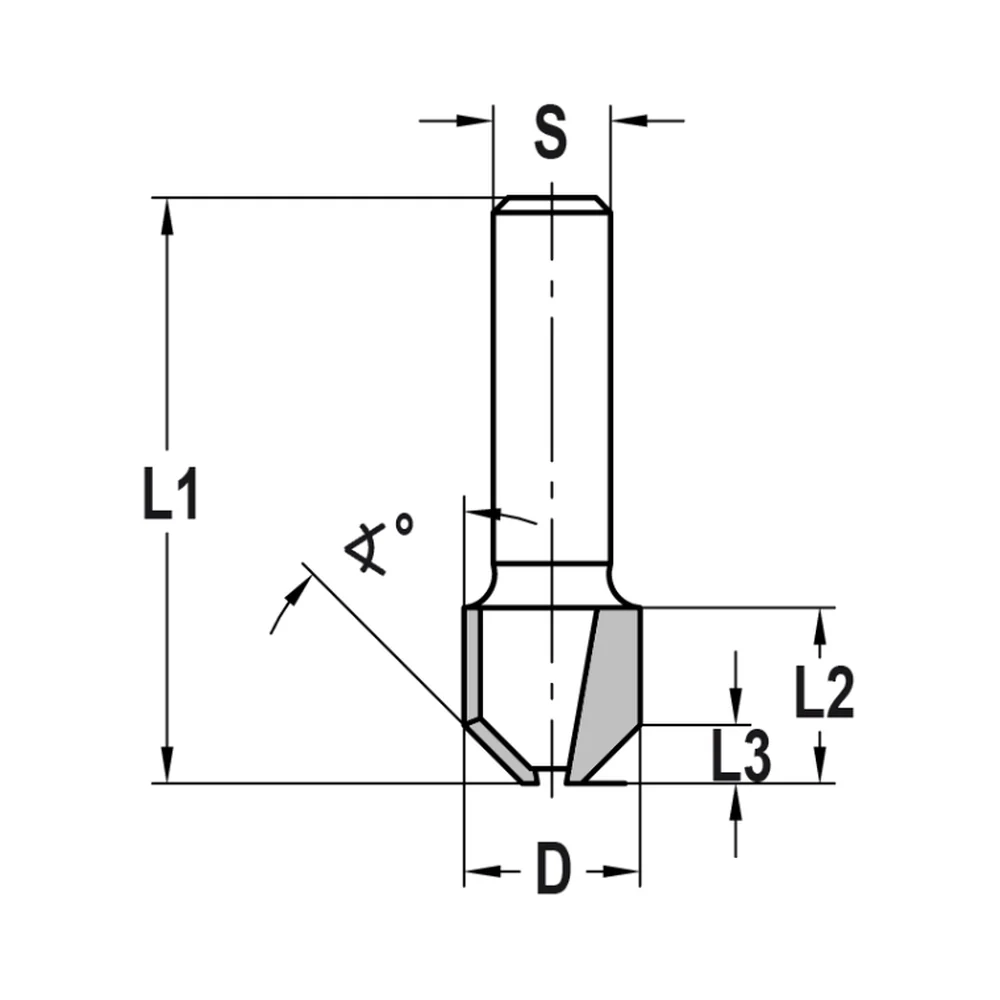 KANTEN- / FASEFREES 45°, L3=4 MM, TL=40 MM, S=8 MM, HW JSO