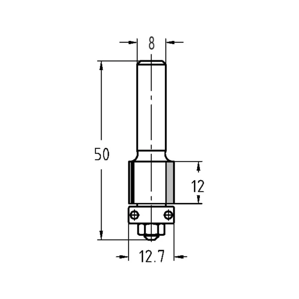 KANTENFREES RECHT Ø 12,7 X 12 MM, TL=50 MM, S=8 MM, HW JSO