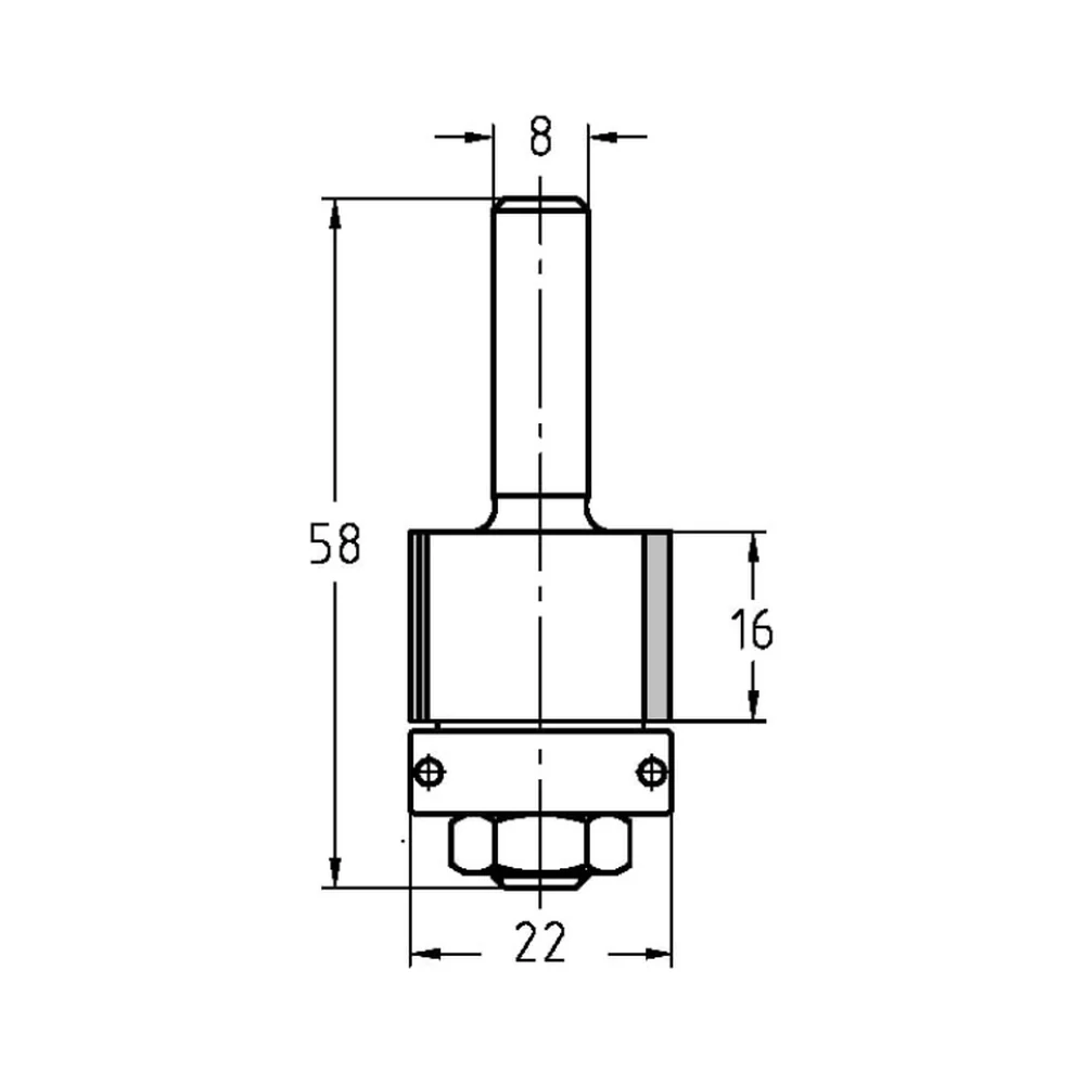 KANTENFREES RECHT Ø 22 X 16 MM, TL=58 MM, S=8 MM, HW JSO