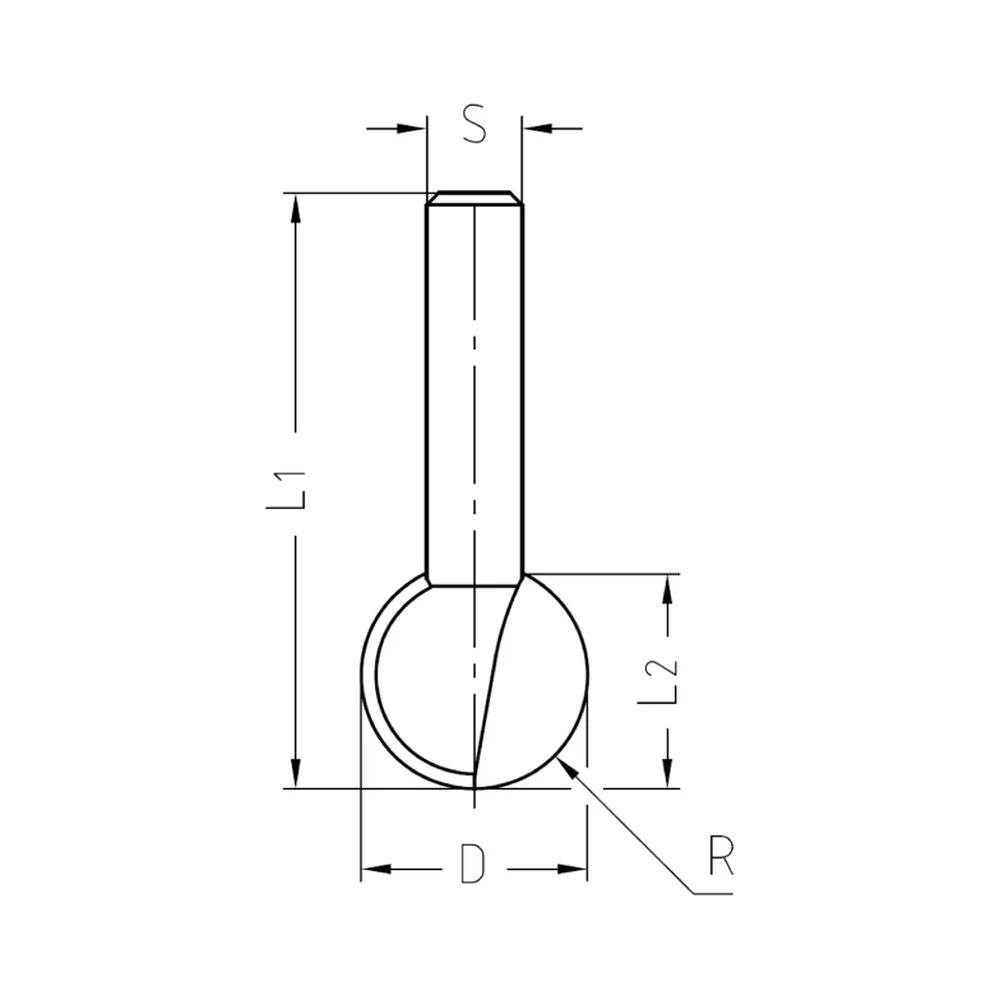 KOGELPROFIELFREES R=6,35 MM, TL=45 MM, S=8 MM, HW JSO