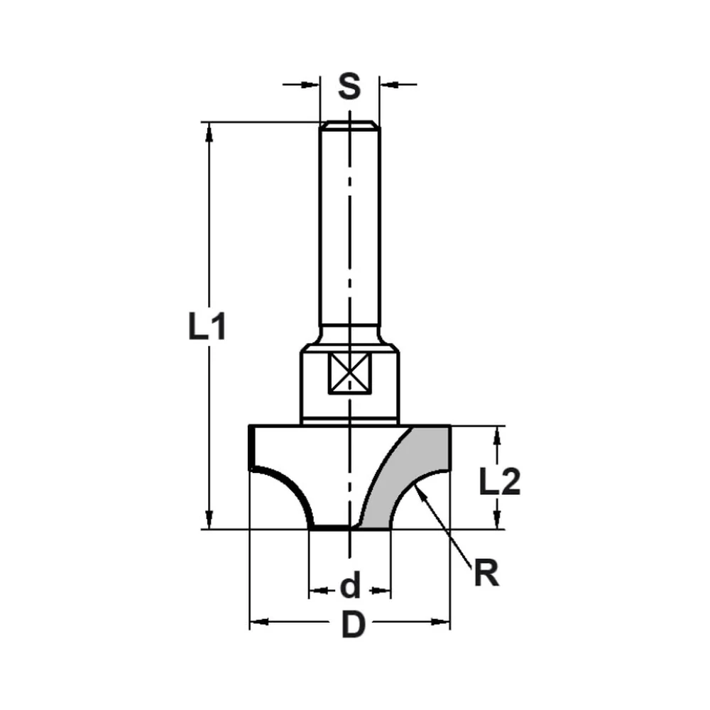 KWARTRONDPROFIELFREES R=12,7 MM ONDERKANT INGELEGD HW, D=37,4 MM, S=6 MM, HW JSO
