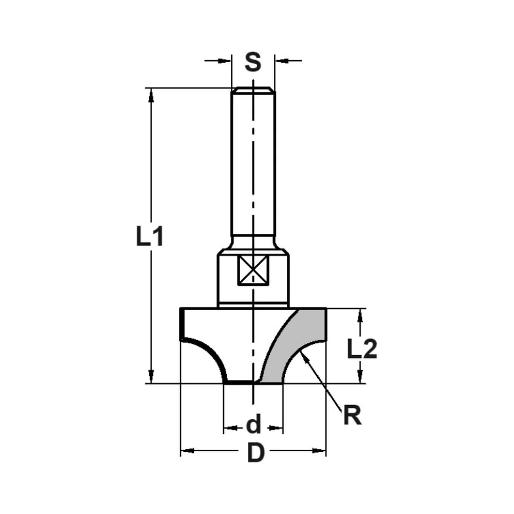 KWARTRONDPROFIELFREES R=9,5 MM ONDERKANT INGELEGD HW, D=30 MM, S=6 MM, HW JSO