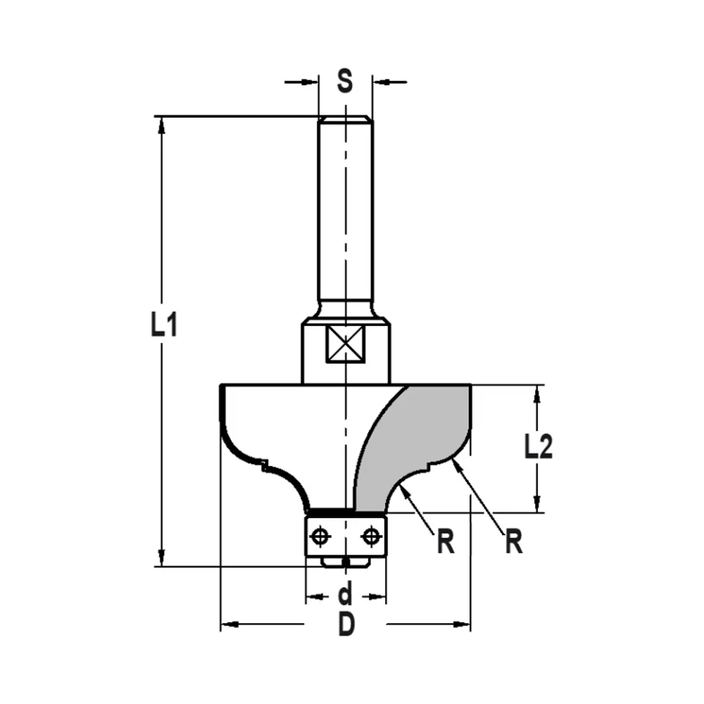 MULTIPROFIELFREES R=6,3 MM MET LAGER 12 MM, L2=19 MM, S=8 MM, HW JSO