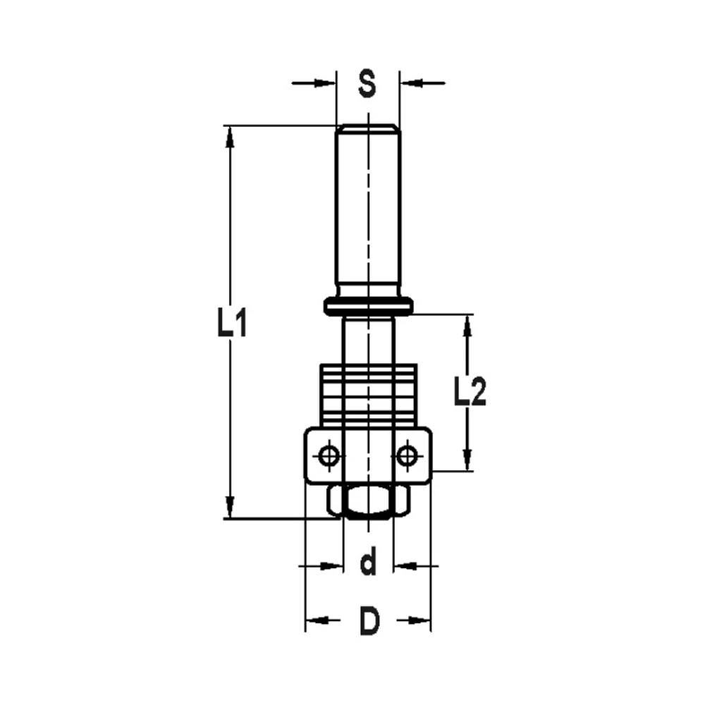 SPINDEL MET TUSSENRINGEN EN LAGER, OPNAME (D) 6,3 MM, L2=20 MM, S=8 MM, HW JSO