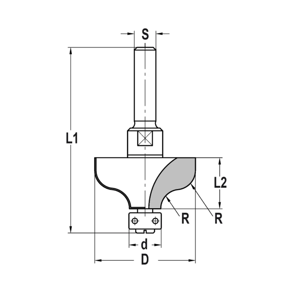 S-PROFIELFREES R=7,2 MM MET LAGER 12 MM, L2=19 MM, S=8 MM, HW JSO