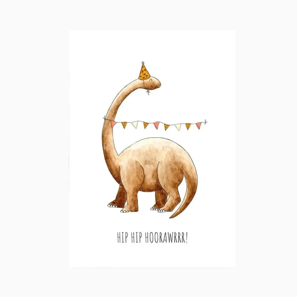 Kaart hip hip hooraawr brontosaurus Juulz Illustrations & Design