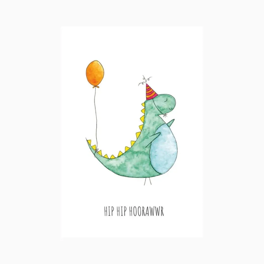 Kaart hip hip hooraawr feestdino Juulz Illustrations & Design