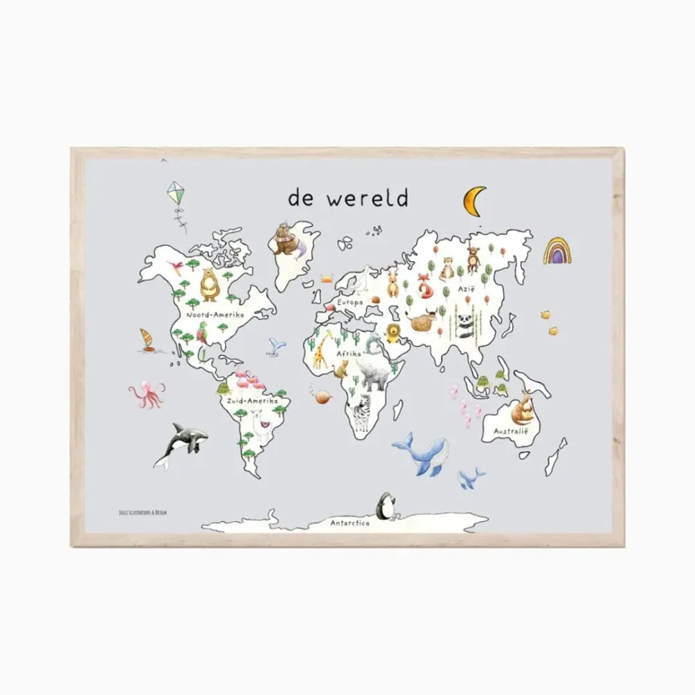 Kinderposter wereldkaart - Juulz Illustrations Juulz Illustrations & Design