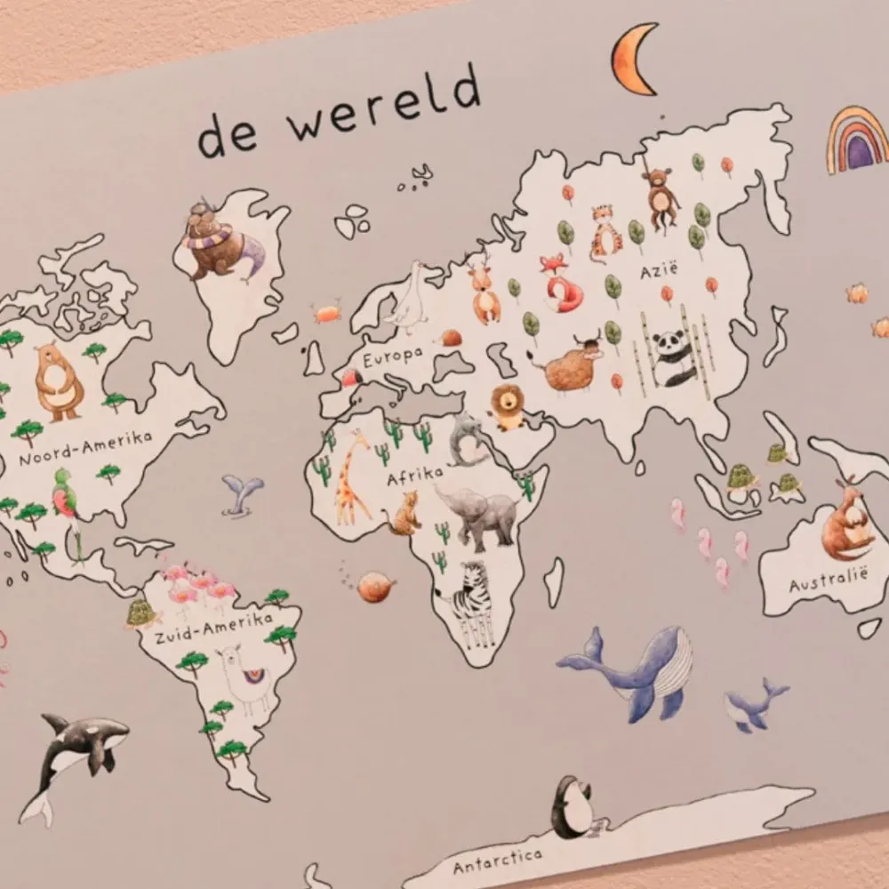 Kinderposter wereldkaart - Juulz Illustrations Juulz Illustrations & Design