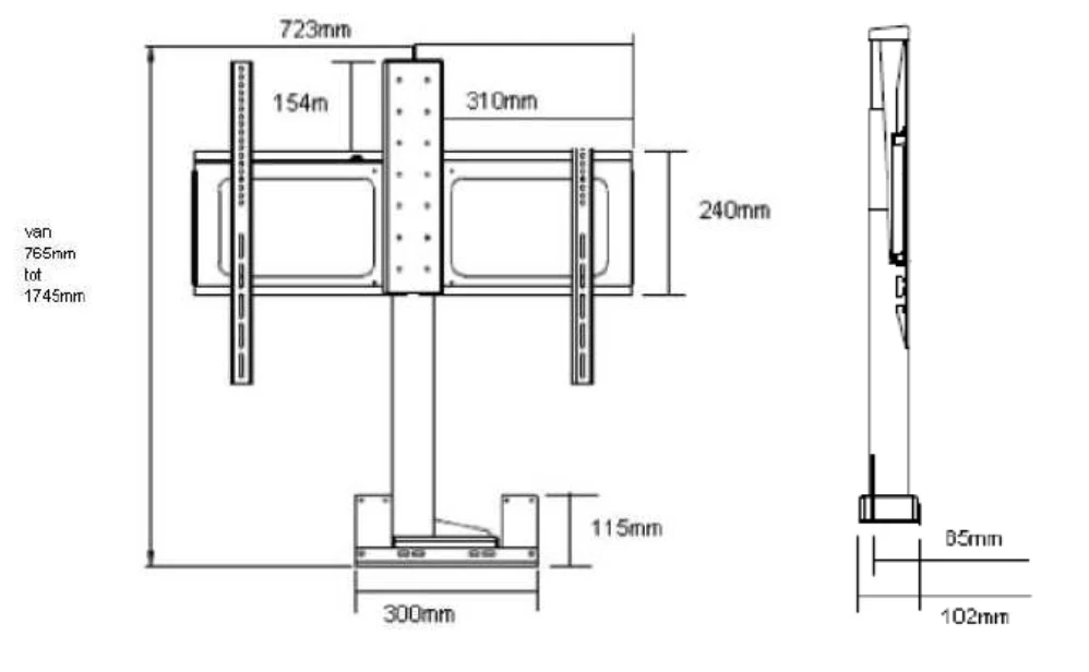 TV lift DL16XL voor tv's tot 65inch Linak