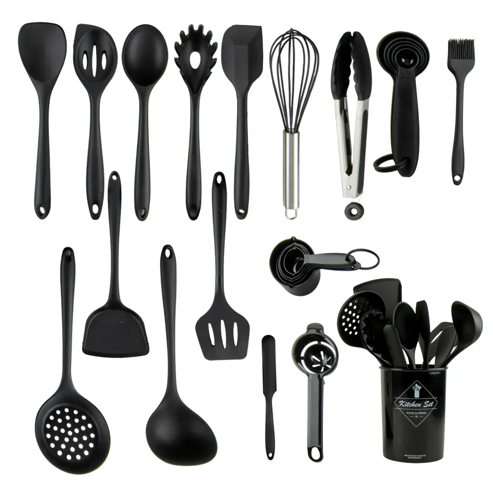 Keukengerei Set Met Houder 25 Delig Siliconen Kookgerei Set Master Knives