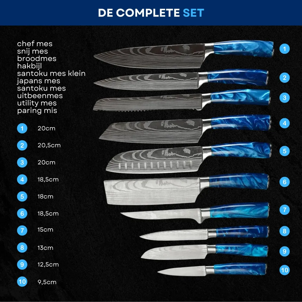 Master Knives 10 Delige Professionele Koksmessen set