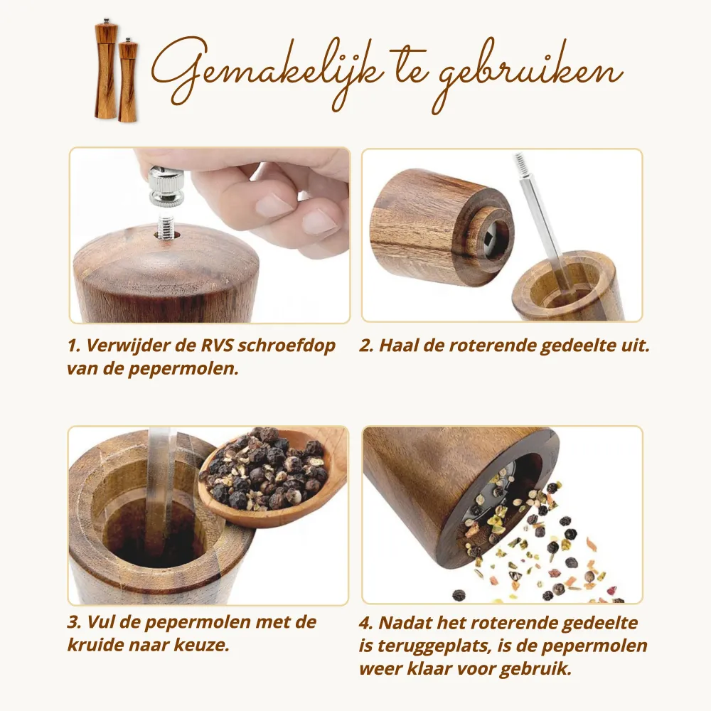 Peper en Zoutmolen set Acacia Hout 22CM Master Knives