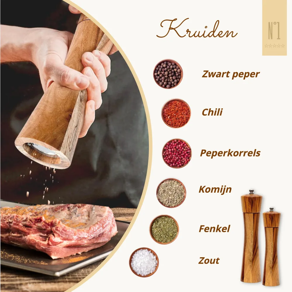 Peper en Zoutmolen set Acacia Hout 22CM Master Knives