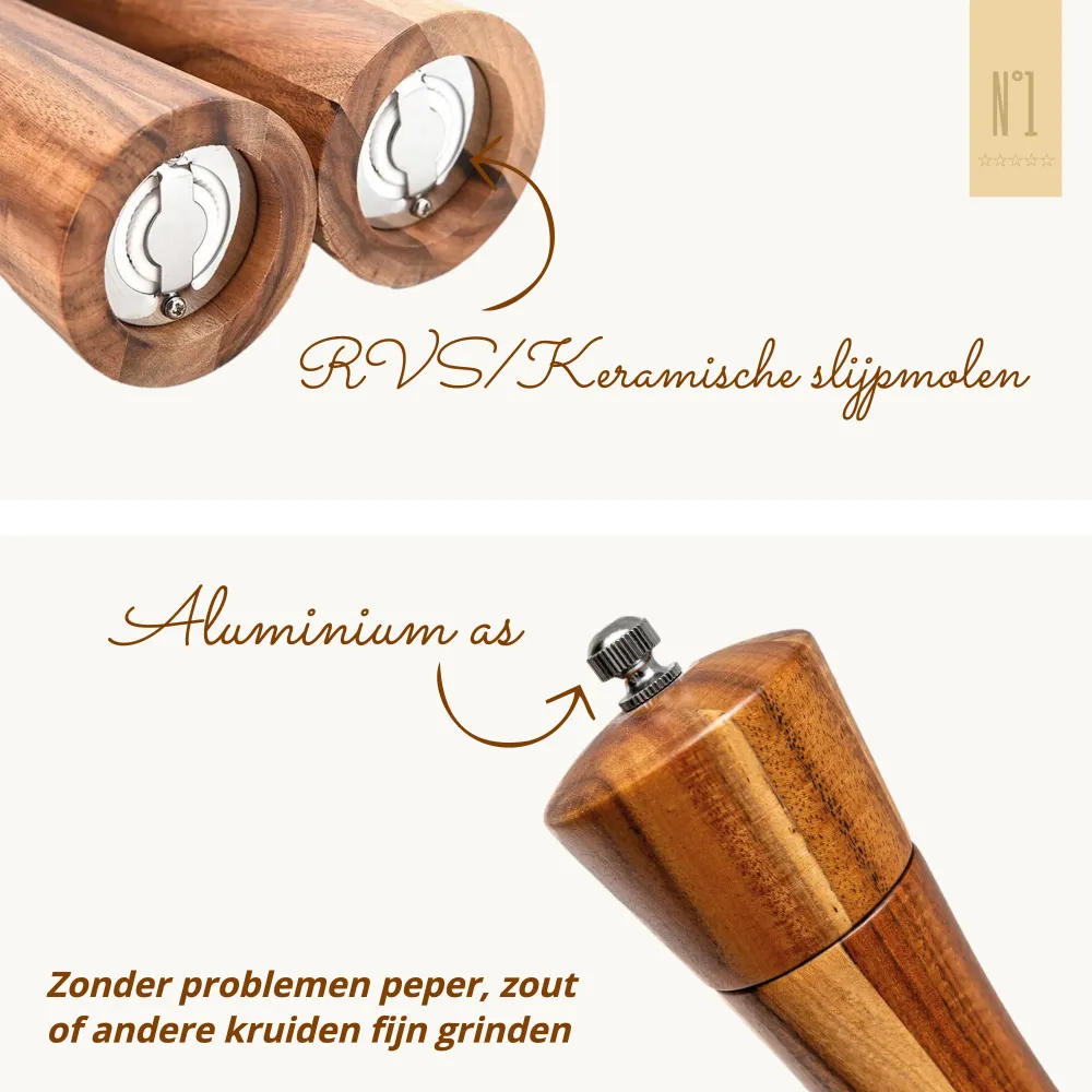Peper en Zoutmolen set Acacia Hout 22CM Master Knives