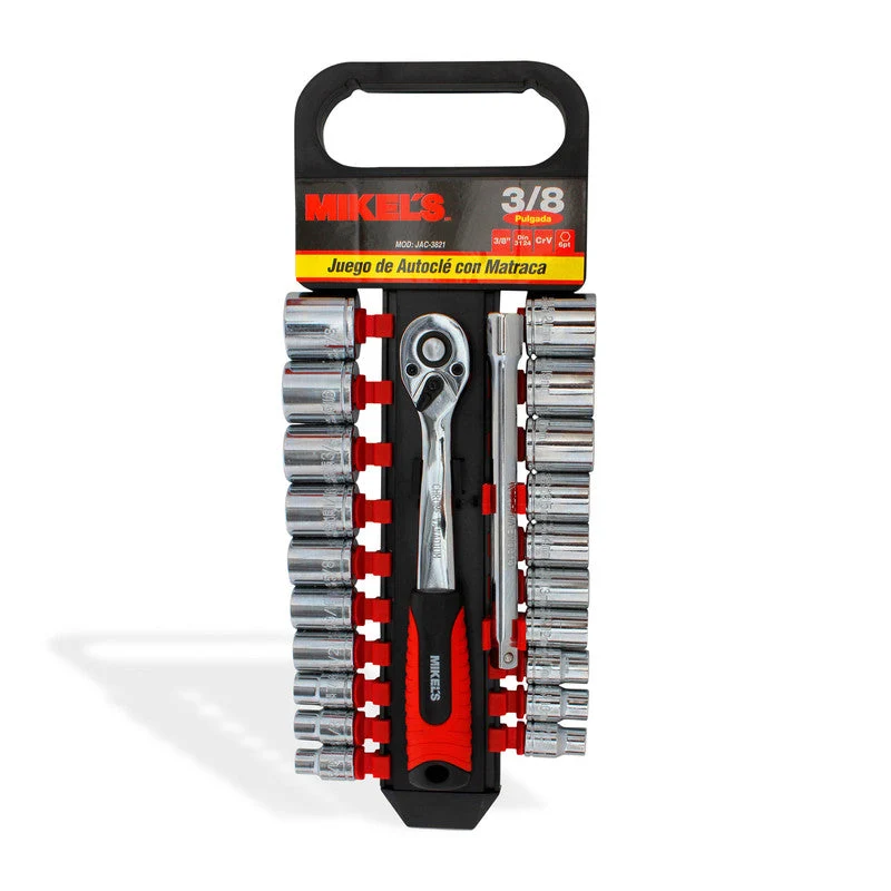 Juego de dados con matraca 3/8” (22 pzas) Modelo: JAC-3821 Marca MIKELS