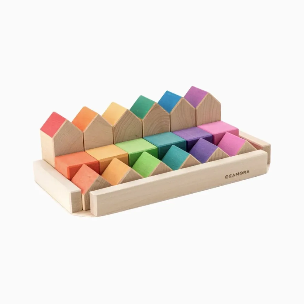 Ocamora houten blokkenset regenboog - houses & cubes