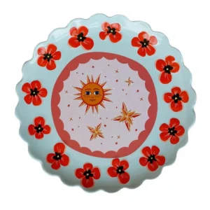 All Luck World Grote Ronde Schaal Blauw met Klaprozen Plekconceptstore