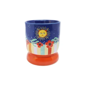 All Luck World - Mok Donker Blauw met Zon en Bloemen Plekconceptstore