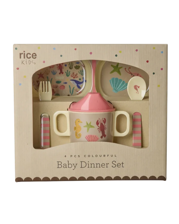 Baby eet set - Koraal - Ocean Print - Geschenkdoos Plekconceptstore