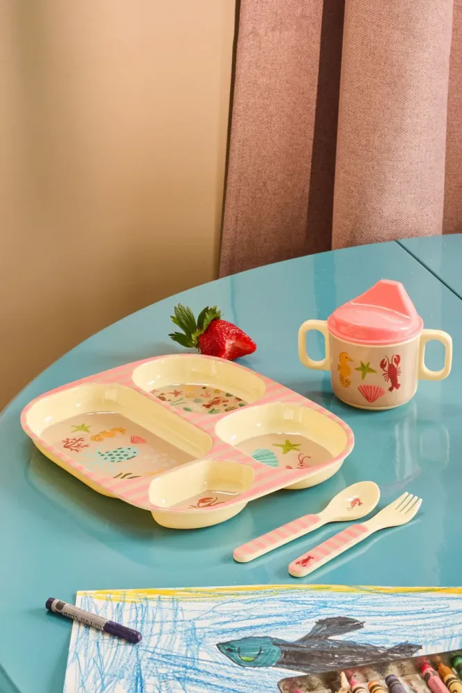 Baby eet set - Koraal - Ocean Print - Geschenkdoos Plekconceptstore