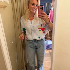 Blouse lichtblauw gestreept - Borduursels Plekconceptstore