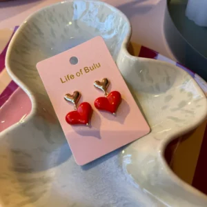 Oorbellen hartje - Goud/rood Plekconceptstore