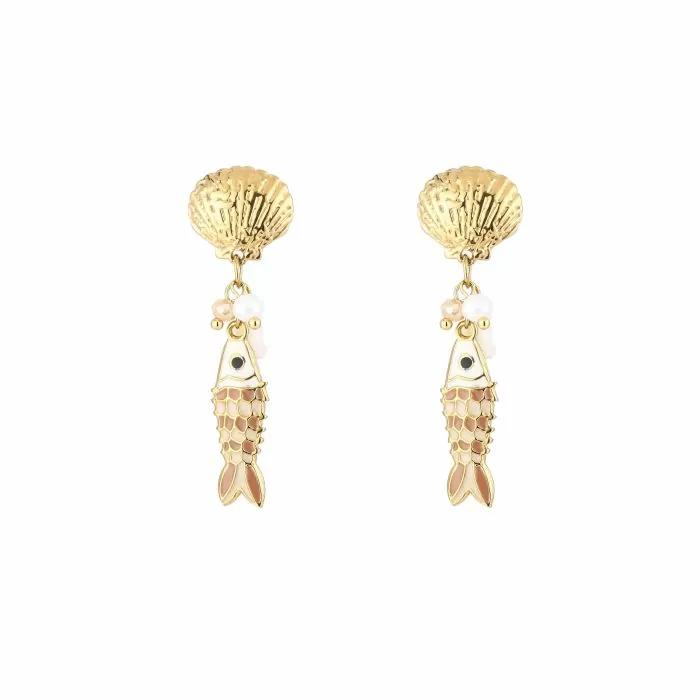 Oorbellen visje/schelp - Goud/beige Plekconceptstore