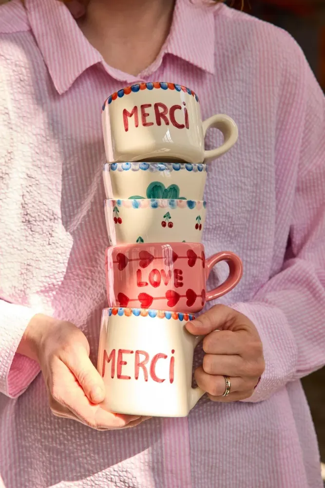 Rice - Keramiek Cappuccino mok - Roze - Hand-painted LOVE Plekconceptstore
