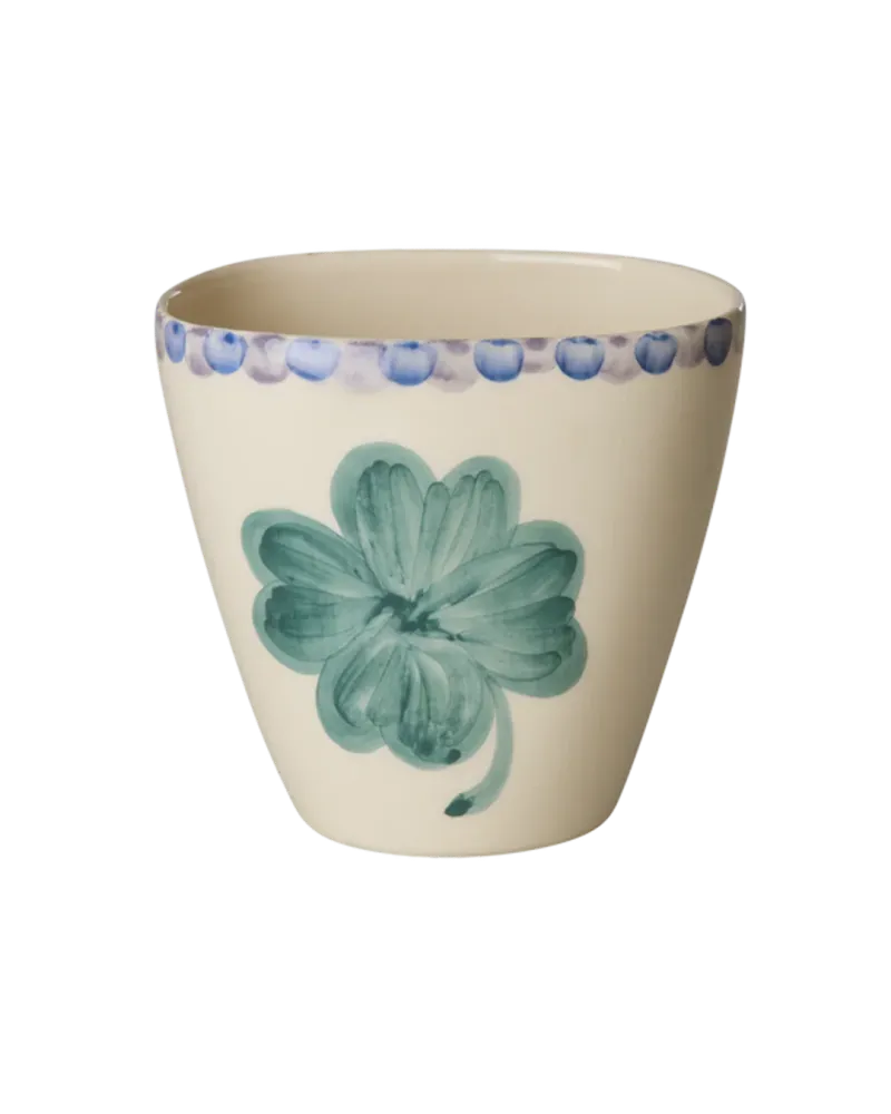 Rice - Ovaal Keramiek Beker - Zacht groen - Hand-painted Good Luck Clover Plekconceptstore