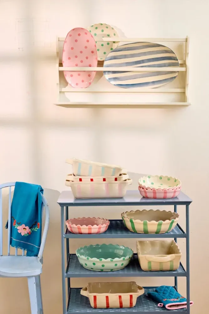 Rice - Stoneware Pie Dish - Pink/Creme Plekconceptstore