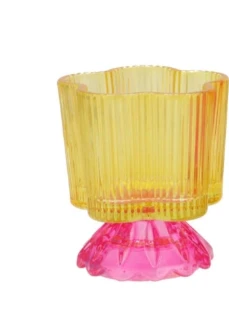 Theelicht houder Bloem - Geel/Roze Plekconceptstore