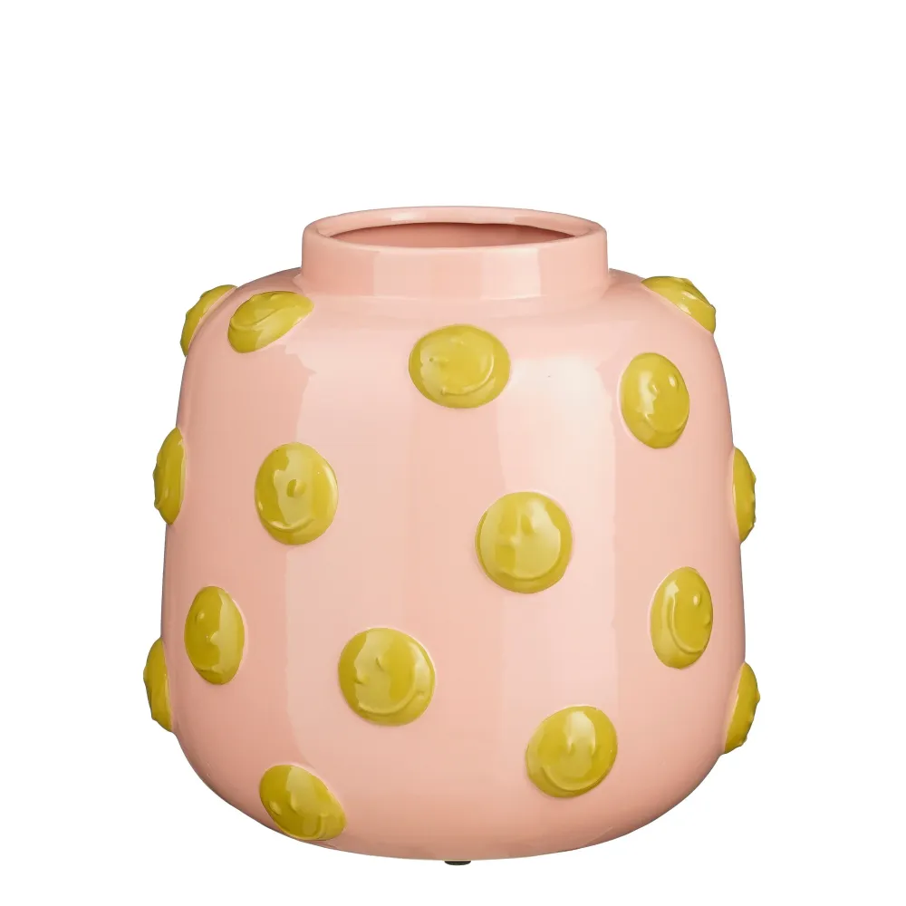 Vaas smiley groot - Roze/groen Plekconceptstore
