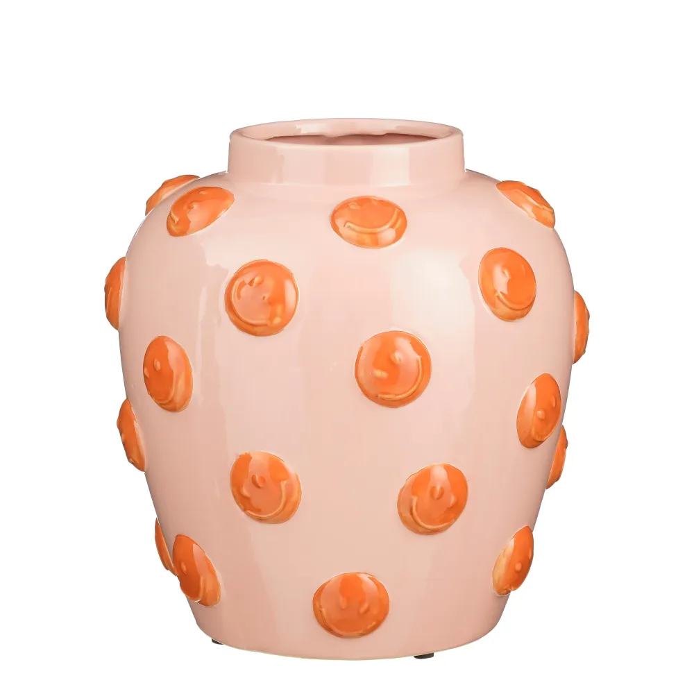 Vaas smiley groot - roze/oranje Plekconceptstore