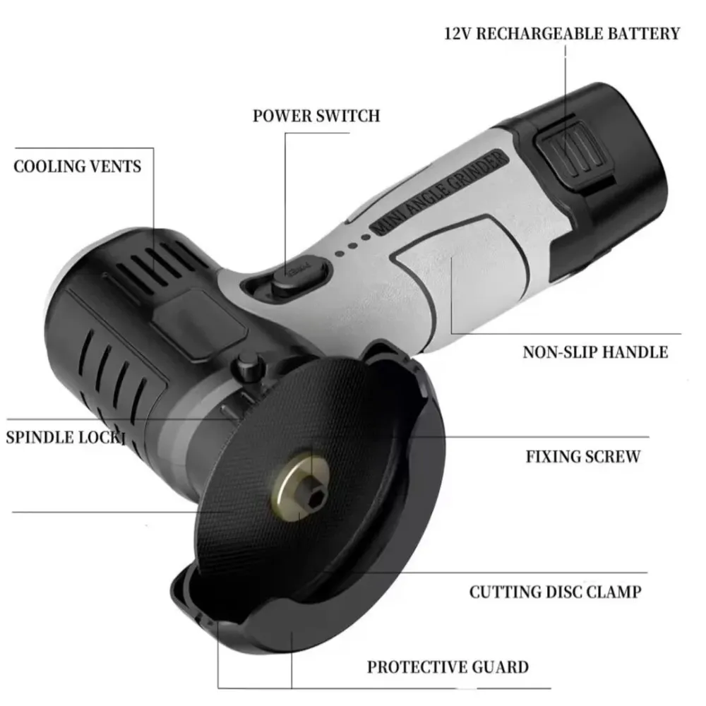 PowerGrind | 12V Draadloze Mini Haakse Slijper met 15.000 RPM
