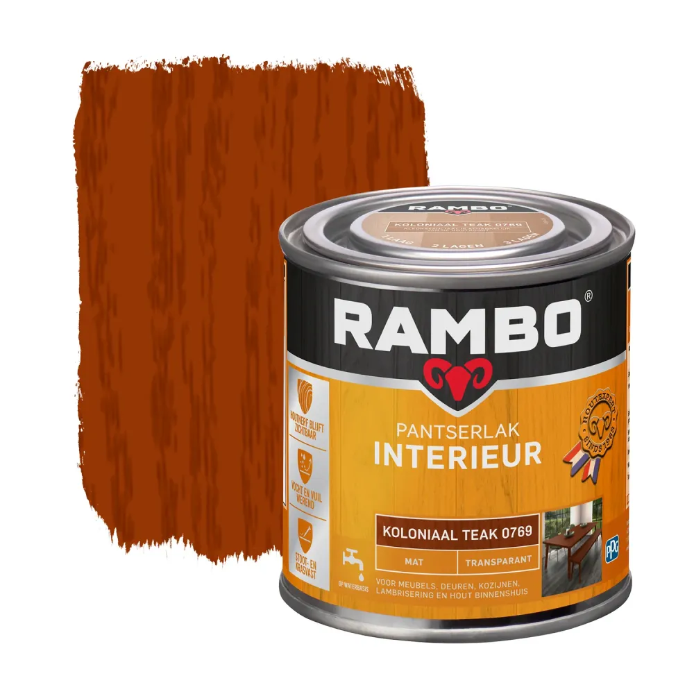 Rambo Pantserlak Interieur Transparant Mat 0769 Koloniaalteak 0,25 Ltr