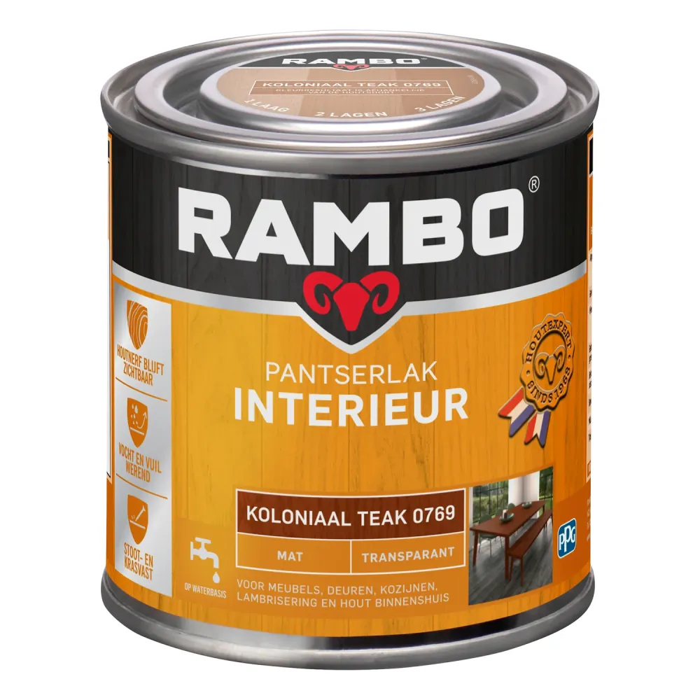 Rambo Pantserlak Interieur Transparant Mat 0769 Koloniaalteak 0,25 Ltr
