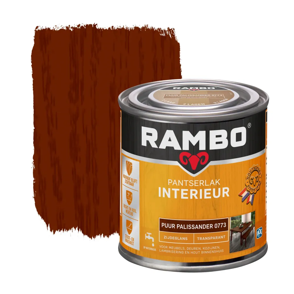 Rambo Pantserlak Interieur Transparant Zijdeglans 0773 Puurpalissander 0,25 Ltr
