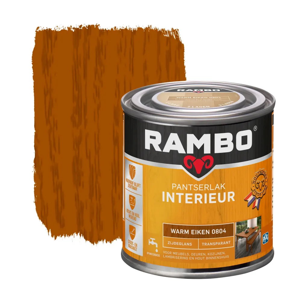 Rambo Pantserlak Interieur Transparant Zijdeglans 0804 Warmeiken 0,25 Ltr