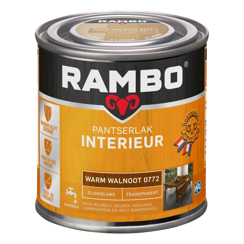 Rambo Pantserlak Interieur Zijdeglans 0772 Warmwalnoot 0,25 Ltr