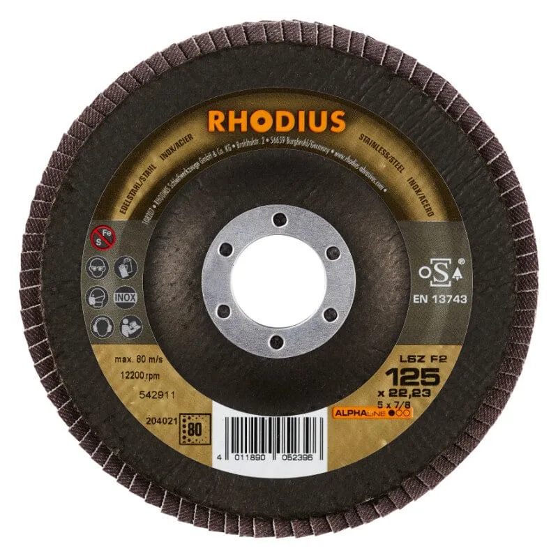 Lamellen schijf afgeschuind Ø125, 22mm, K80 Rhodius