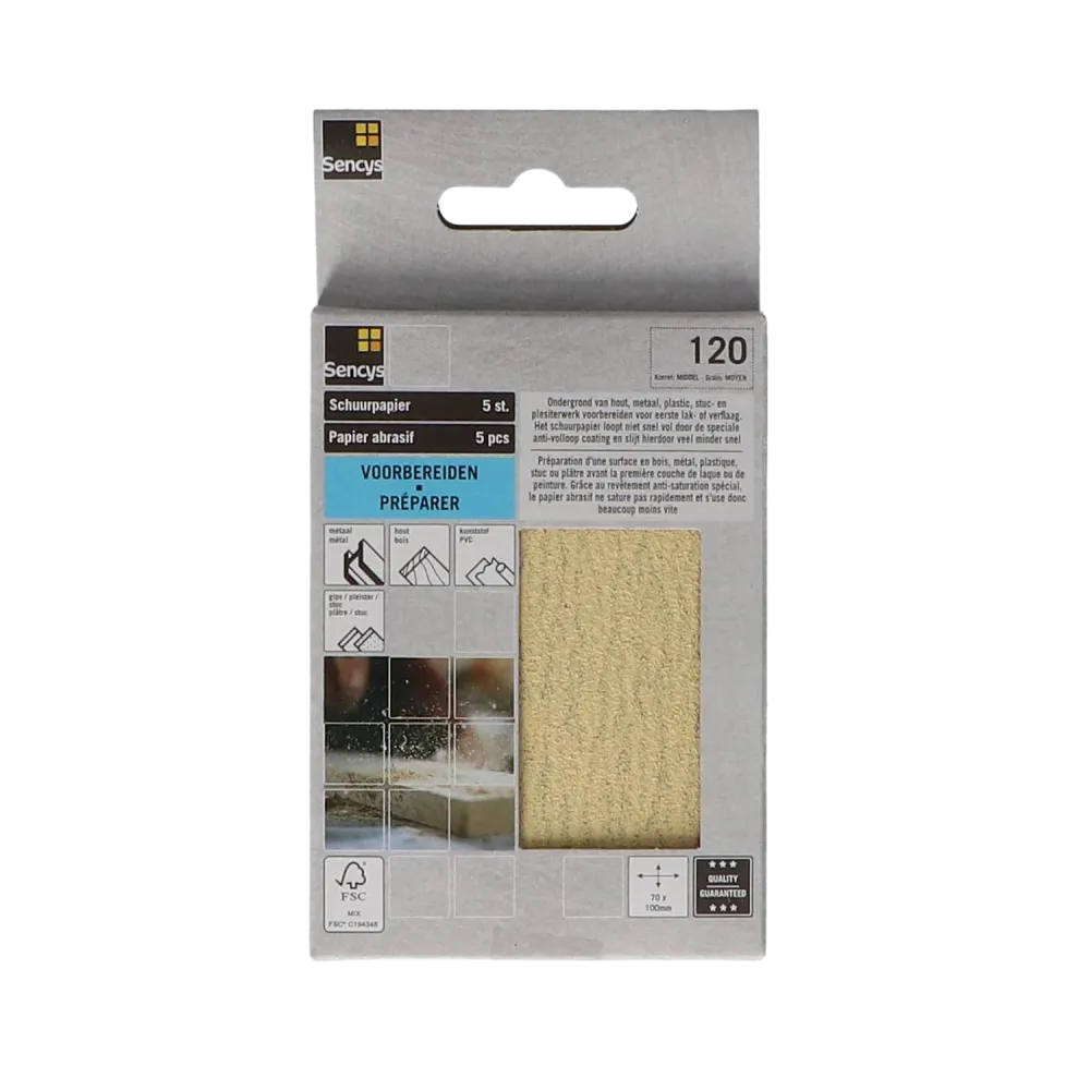 Sencys Schuurvel - P120 - Stearaat Wit - 70x100mm - 5 stuks