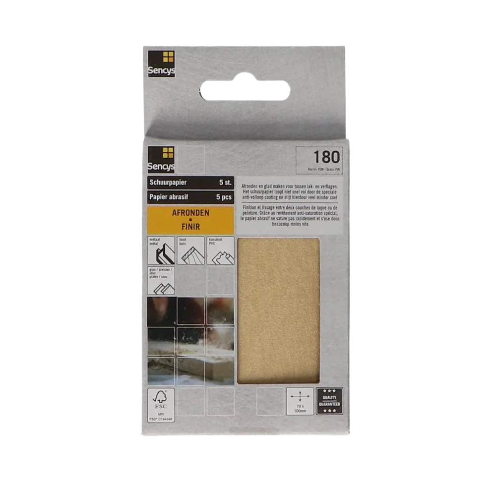 Sencys Schuurvel - P180 - Stearaat Wit - 70x100mm - 5 Stuks